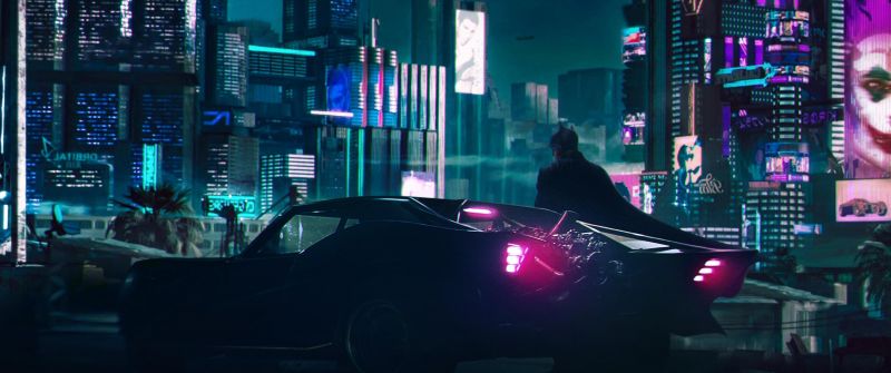 Batman, Cyberpunk, Batmobile, Neon