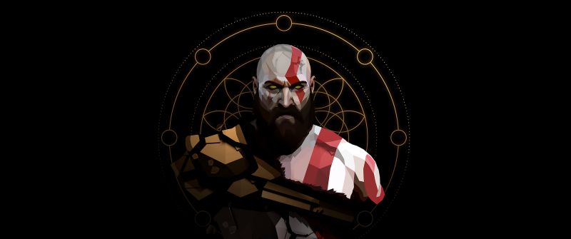 Kratos, Minimalist, God of War, Black background, Low poly