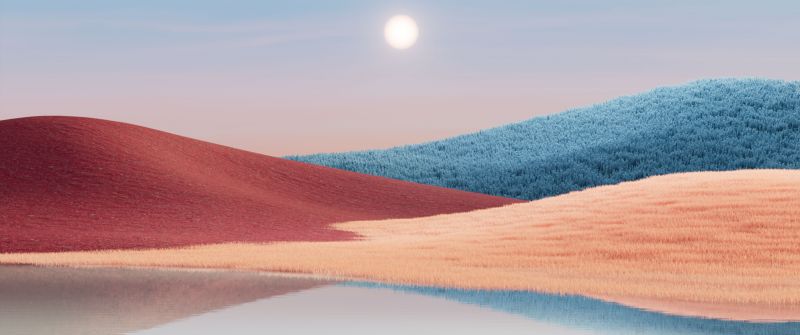 Sunset, Colorful background, Landscape, Reflection, Scenic, Windows 11 22H2, Stock, Light Mode