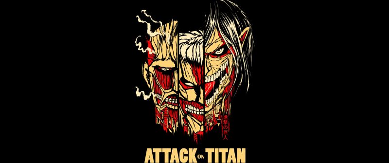 Attack on Titan, AMOLED, Shingeki no Kyojin, 5K, Black background