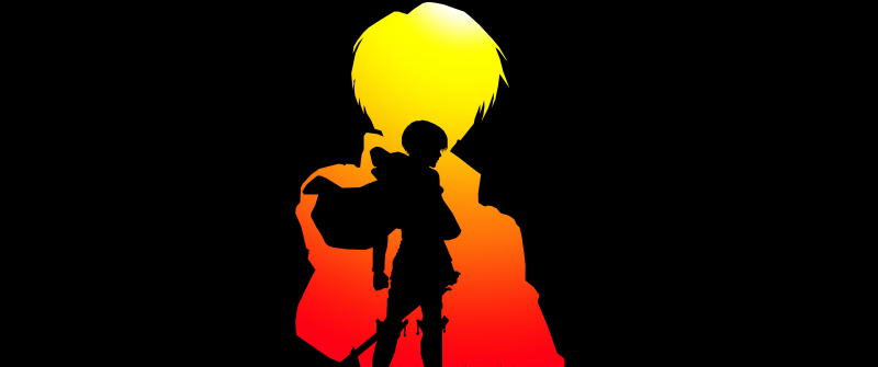 Eren Yeager, Silhouette, Attack on Titan, Black background, Shingeki no Kyojin, AMOLED, 5K