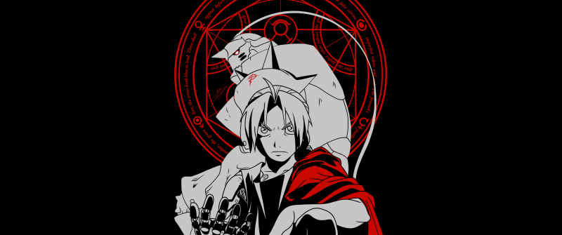 Edward Elric, AMOLED, Alphonse Elric, 5K, Black background, Fullmetal Alchemist