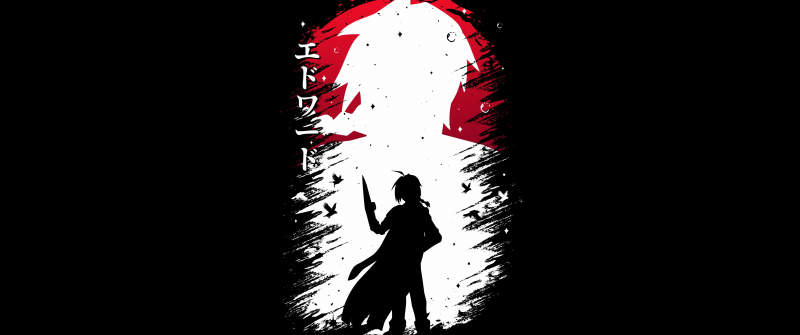 Edward Elric, Silhouette, Black background, Fullmetal Alchemist, 5K