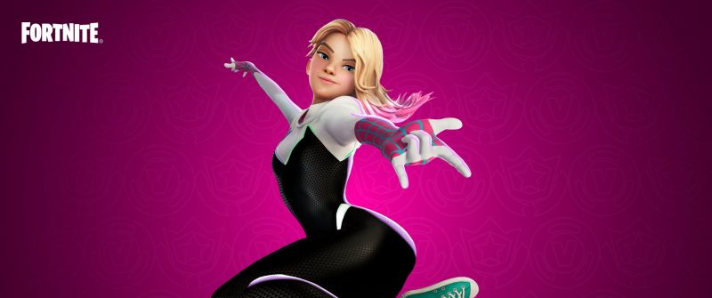 Spider-Gwen, Fortnite, Pink background