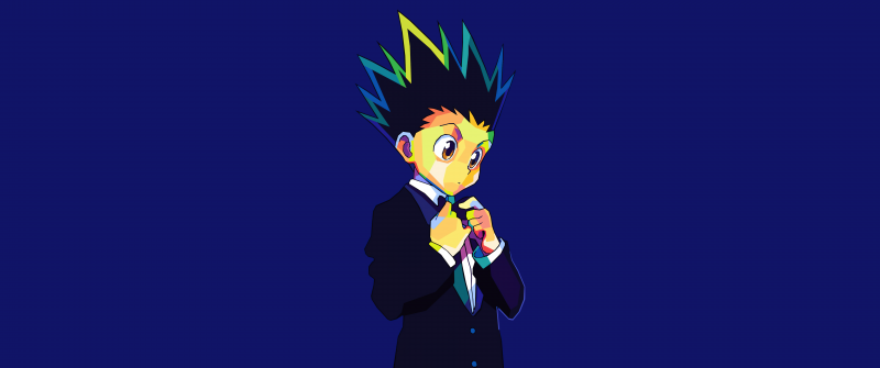 Gon Freecss, Cute anime, Hunter x Hunter, Blue background, 5K, 8K, Simple