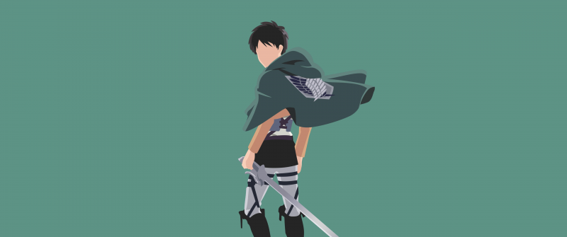 Eren Yeager, Teal background, Minimalist, 5K, Attack on Titan, Shingeki no Kyojin, Pastel teal, AOT, Simple