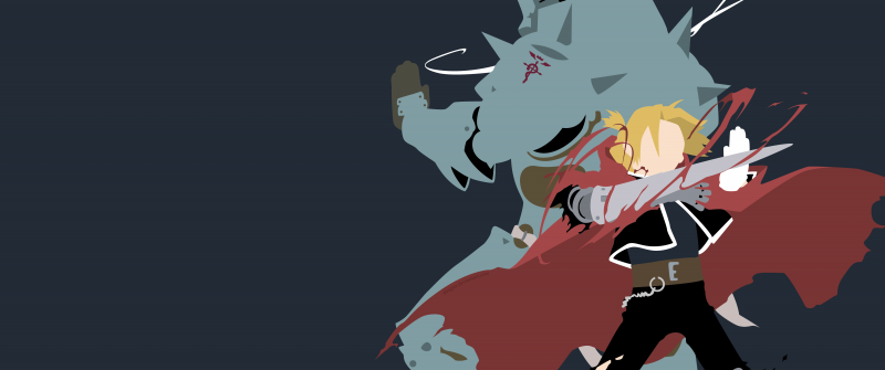 Fullmetal Alchemist, Minimalist, Edward Elric, Alphonse Elric, Dark background, 5K, Faceless