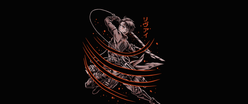 Shingeki no Kyojin, Levi Ackerman, Attack on Titan, Black background, Artwork, 5K