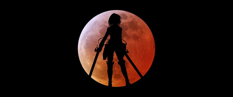 Mikasa Ackerman, Black background, Attack on Titan, 5K