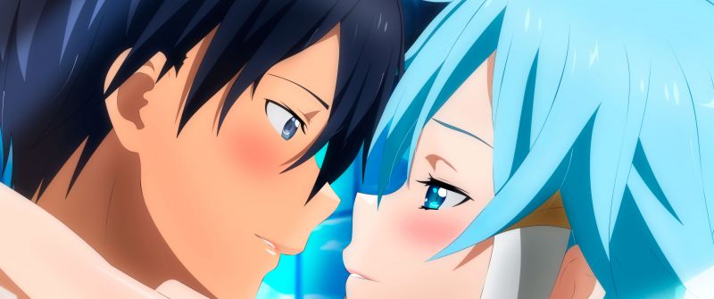 Anime couple, Sword Art Online, Kirito (Kirigaya Kazuto), Sinon (Shino Asada), SAO, Romantic, 5K, 8K