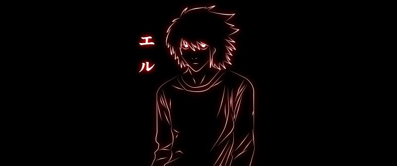 Light Yagami, AMOLED, Black background, Glowing, Death Note, 5K, Minimalist, Simple