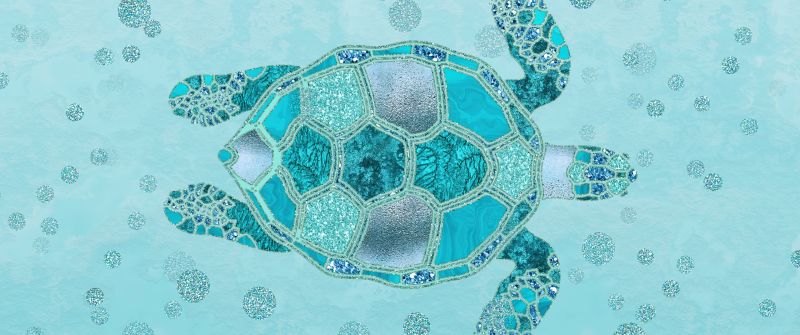 Turtle, Turquoise background, Aqua background, Sea Turtle, Glitter background, Aesthetic