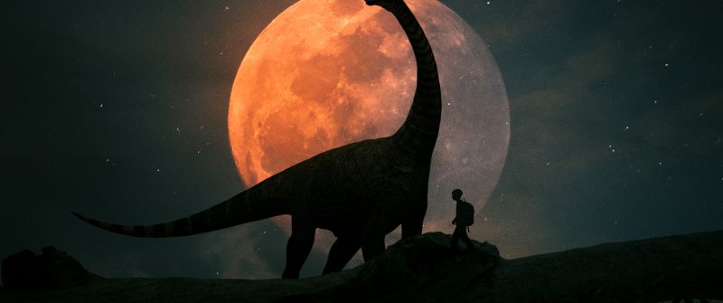 Dinosaur, Kid, Night, Travel, Discover, Moon, Silhouette