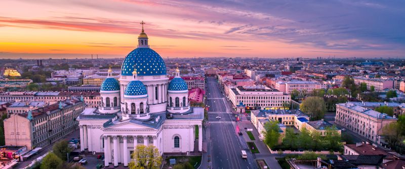 Trinity Cathedral, Saint Petersburg, Russia, Ancient architecture, Cityscape, 5K