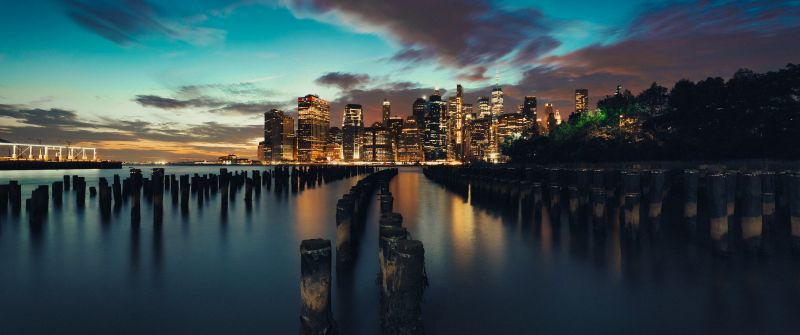 New York City, Evening, Twilight, Sunset, City lights, USA