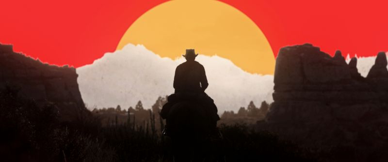 Red Dead Redemption 2, Arthur Morgan, Silhouette, Rockstar Games, Western