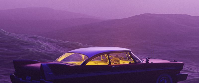 Surreal, Classic cars, Retro style, Purple background, Purple aesthetic, Pastel purple