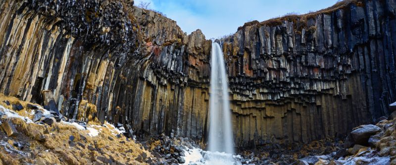 Svartifoss waterfall, Vatnajökull National Park, Lava columns, Rocks, Iceland