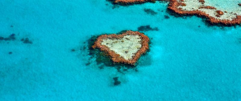Love heart, Heart Reef, Great Barrier Reef, Coral reef, Australia, 5K, Tourist attraction, Aerial Photography