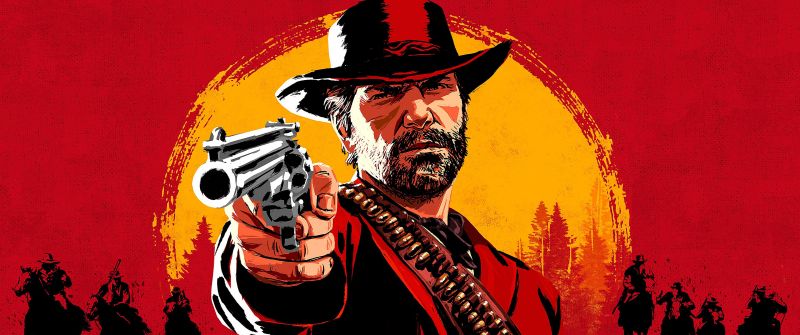 Arthur Morgan, RDR2, Rockstar Games, Red background, Red Dead Redemption 2