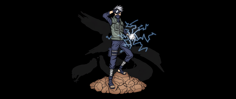 Kakashi Hatake, Raikiri, Naruto, Black background, 5K