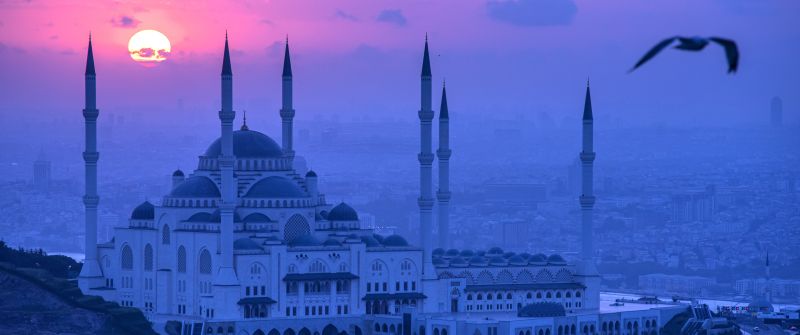 Blue Mosque, Turkey, Istanbul, Sunset, Sultan Ahmed Mosque, Ancient architecture, 5K, Sunset, Islamic, Arab, Spiritual