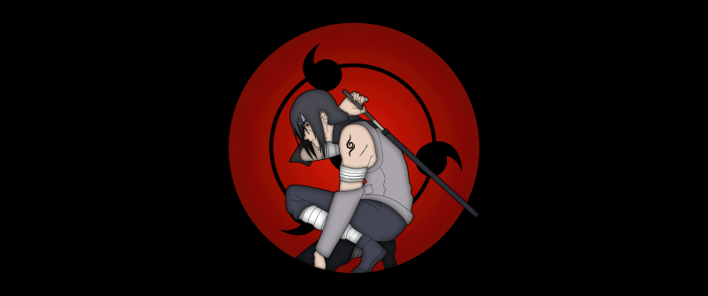 Itachi Uchiha, Mangekyo Sharingan, Black background, 5K