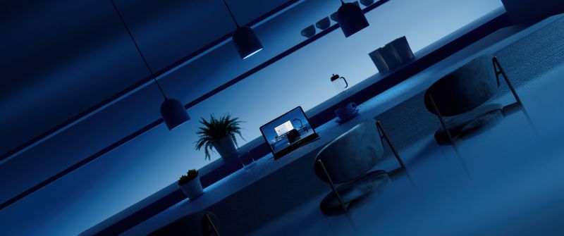 Windows 11, Windows 365, Aesthetic interior, Modern interior, Night, Ambient lighting