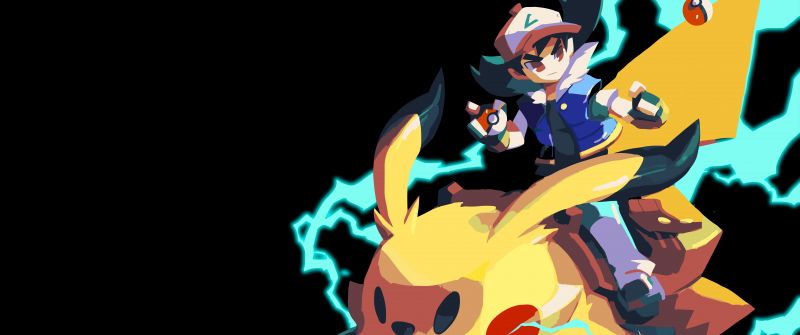 Ash Ketchum, 8K, Pikachu, Pokemon, 5K, Black background