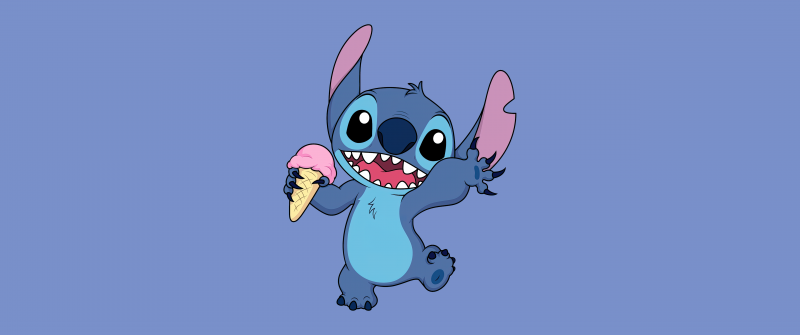 Stitch, Disney, Cartoon, Blue background, 5K, Simple