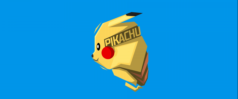 Pikachu, Minimalist, Pokemon, Blue background, 5K, 8K, Simple