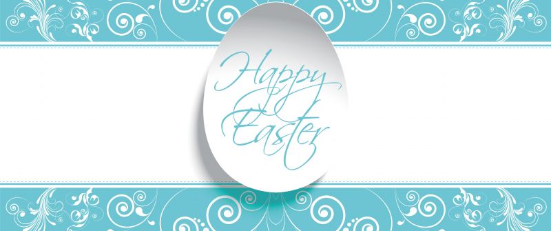 Happy Easter, Floral, Typography, Cyan, Pastel background, 5K