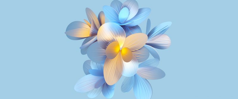 Abstract flower, 5K, Floral designs, Cyan, Pastel blue, Stock, Honor