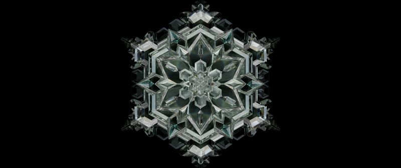 Crystal, Black background, Snowflake, Honor, Stock, 5K