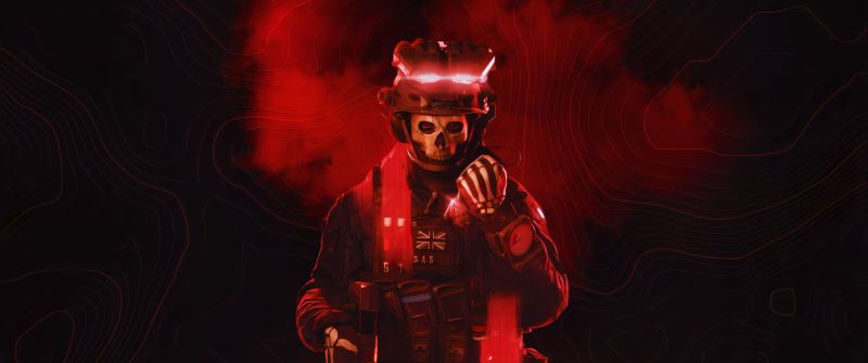 Ghost, Call of Duty: Modern Warfare 2, 5K, 8K, Red background, Dark red