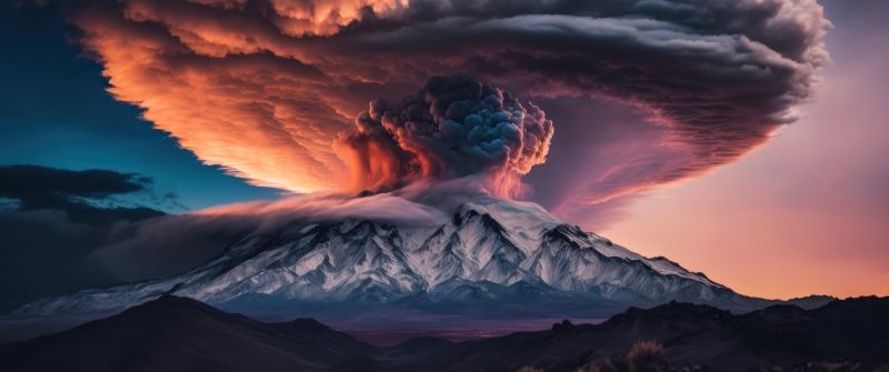 Volcano, Eruption, Sunset, Surreal, Landscape, Mountain, Apocalypse, 5K