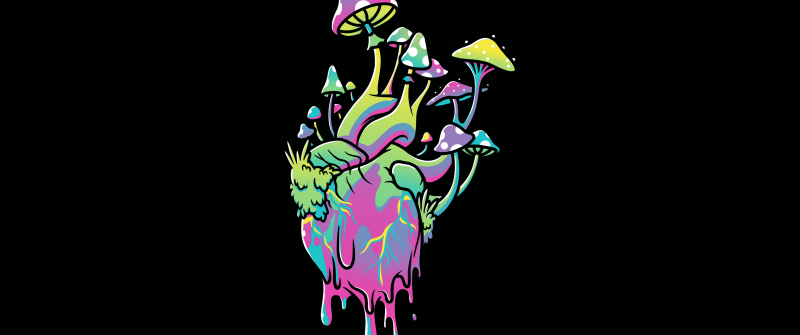 Heart, Psychedelic Art, Black background, 8K, 5K