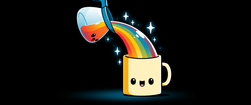 Rainbow, Coffee, Kawaii, Cute cups, Black background, 5K, 8K