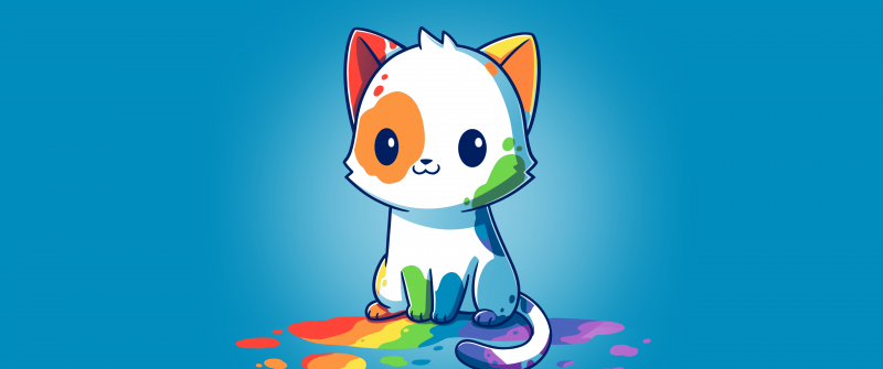 Rainbow cat, Blue background, Cute Cat, 5K, 8K, Colorful