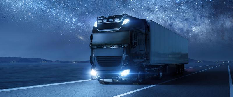 Truck, Night, Highway