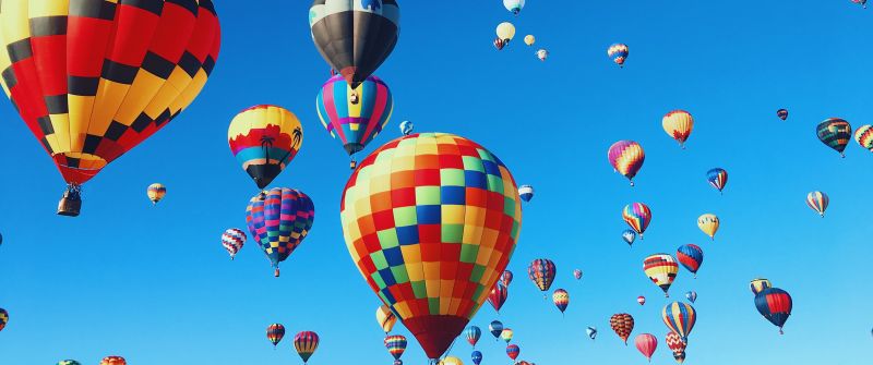 Hot air balloons, Festival, Colorful, Blue Sky, Aesthetic