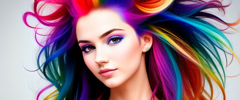 Beautiful girl, Colorful hair, AI art