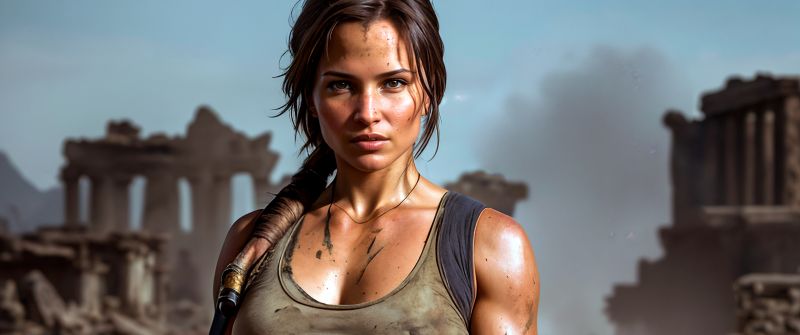 Lara Croft, Apocalypse, AI art