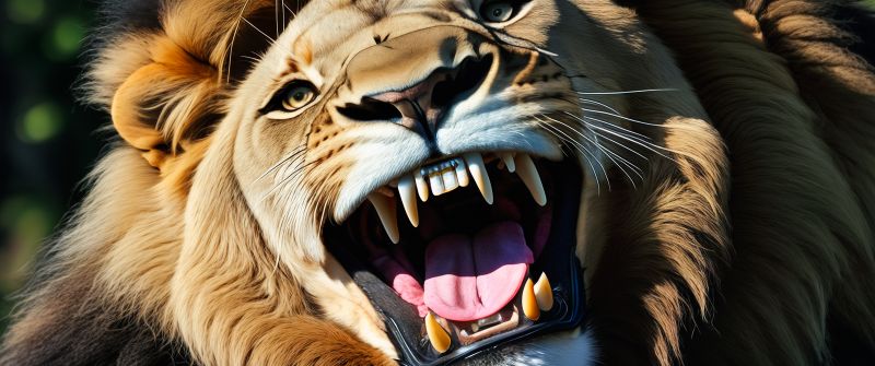 Lion, AI art, Roaring, Closeup