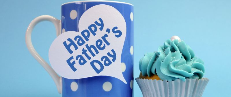 Happy Fathers Day, Mug, Cupcake, Blue background