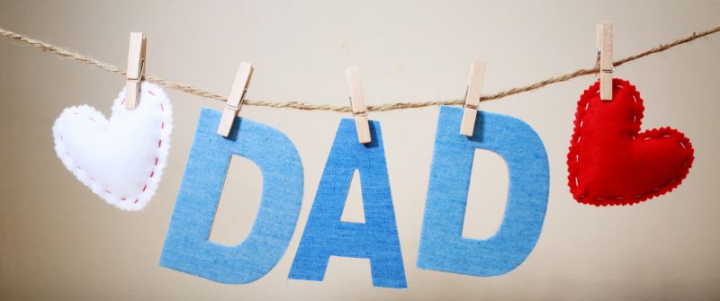 Dad, Hearts, Hanging Hearts, Wooden background, 5K, Father's Day