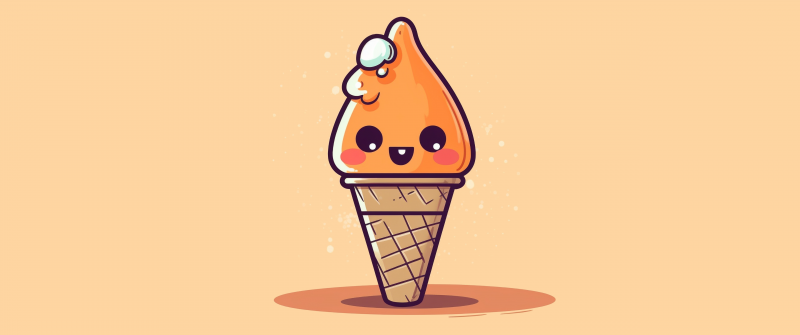 Kawaii ice cream, Cute face, Kawaii cartoon, 5K, Pastel orange, AI art