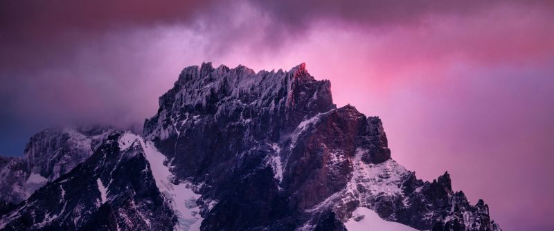 Mountain, Pink sky, Twilight, Chile, 5K, 8K