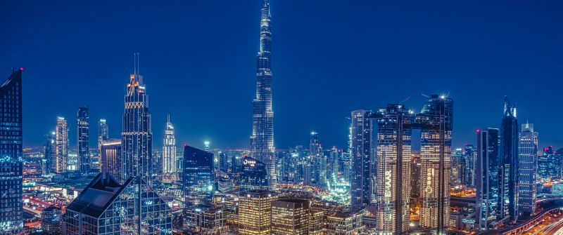 Burj Khalifa, Skyscraper, Dubai, Cityscape, Skyline, Modern architecture, Night, City lights, Metropolitan, Urban