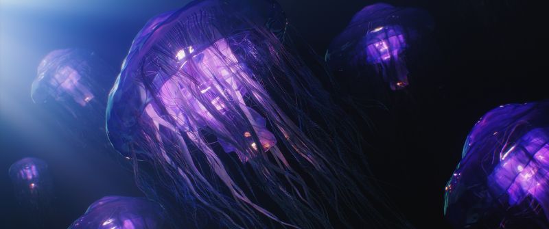 Jellyfishes, Aesthetic, Underwater, CGI, Bioluminescence